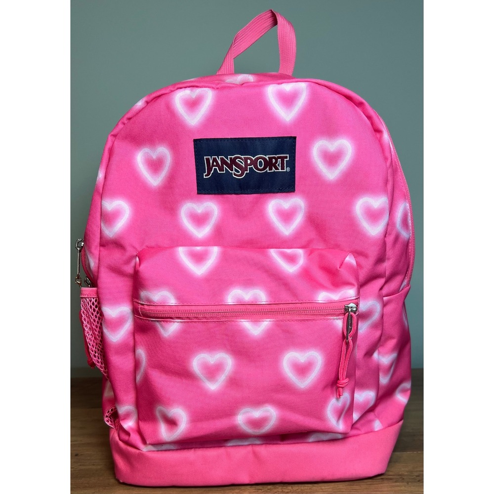 JanSport SuperBreak Backpack Pink Aura Heart Print School Travel Bag